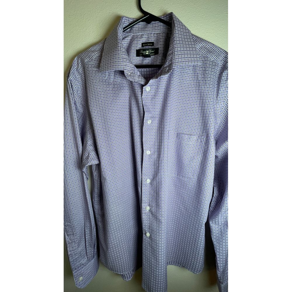 Pronto Uoma Trade Mark Men's XL Purple and White Check Non Iron Button‎ Up Shirt